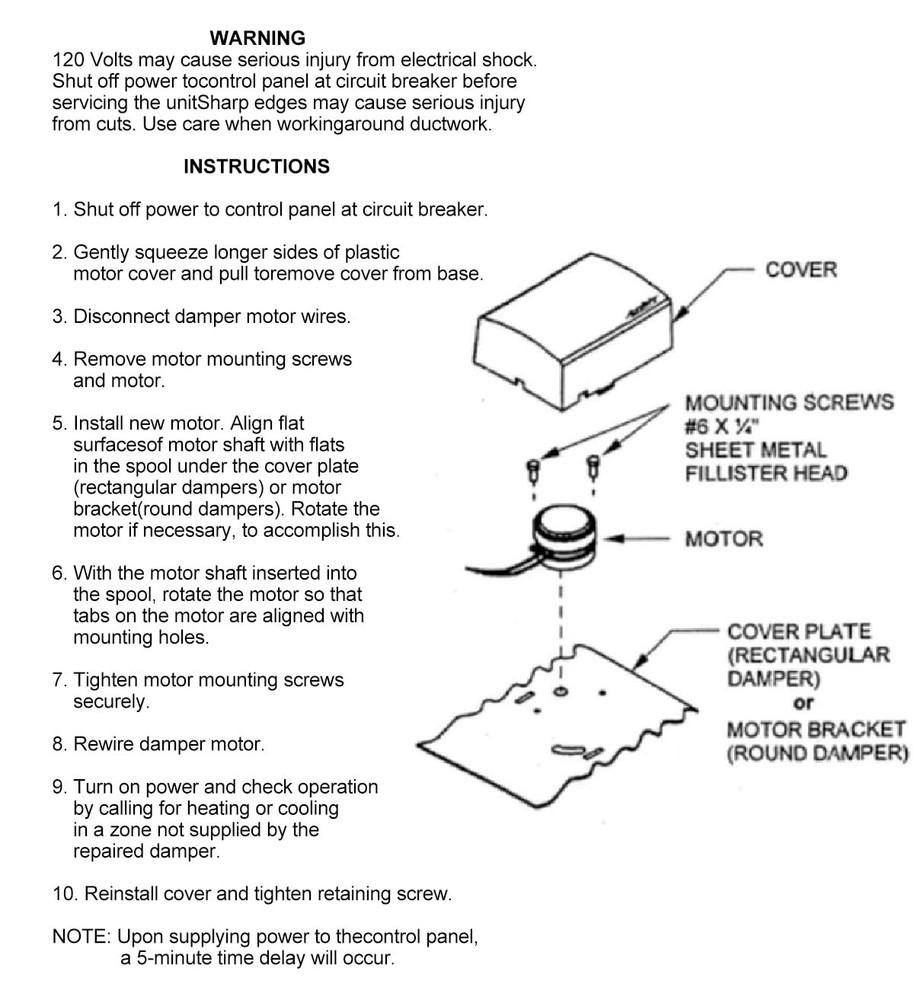 38600L 24V Synchron Damper Motor Replacement, for 2 Wire Spring Return...