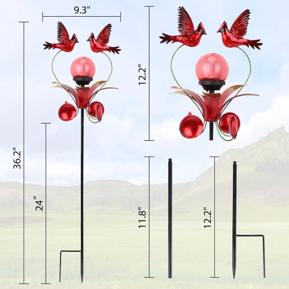 Cardinal Solar Lights Garden Decor - Waterproof Stake