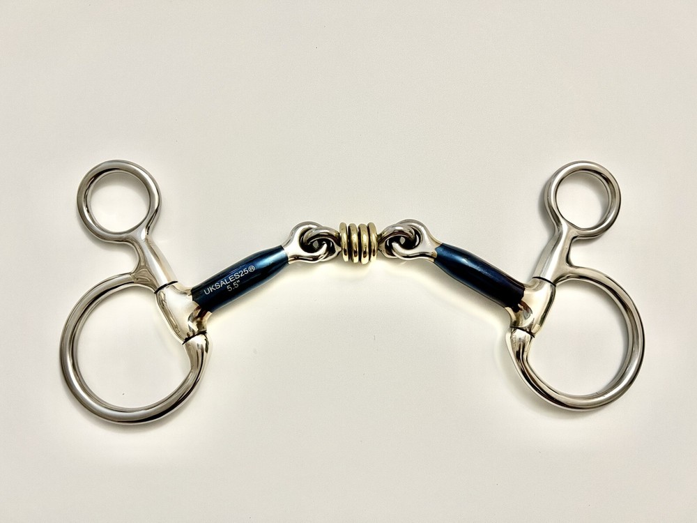 Hanging Cheek Snaffle Blue Sweet Iron / Brass Roller links *SAME DAY DISPATCH*
