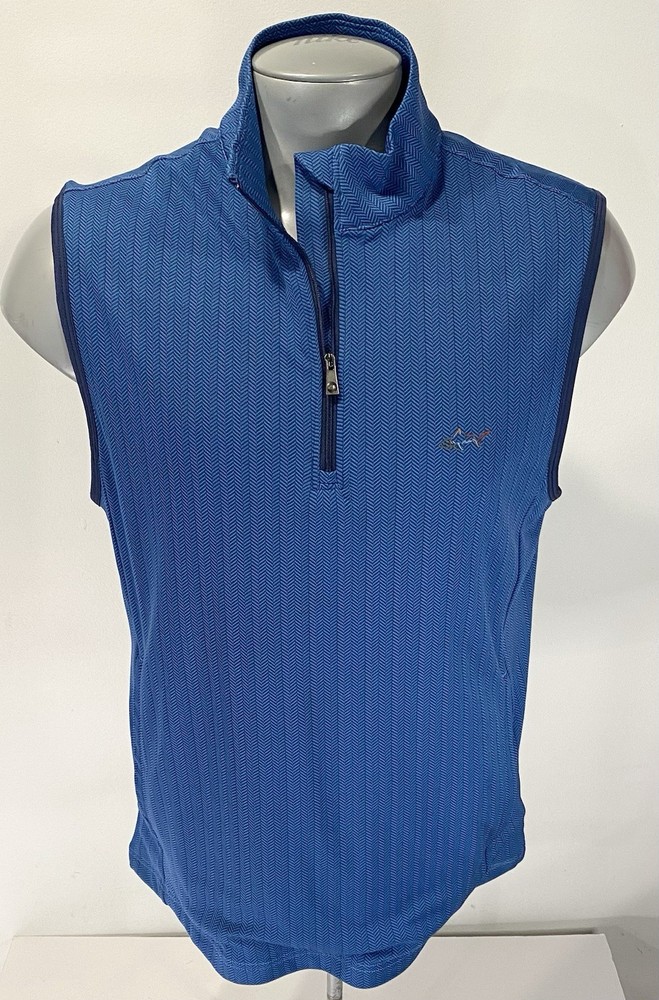 Greg Norman Play Dry 1/4 Zip Pullover M Medium Vest LINED Blue Herringbone