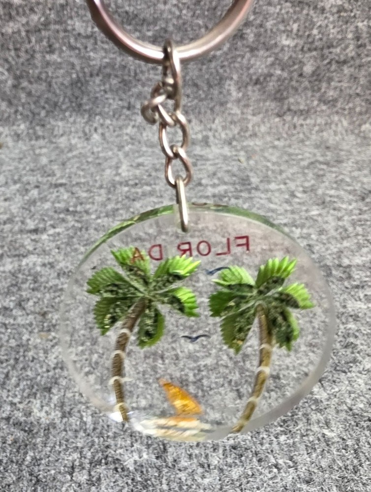 Florida Palm Tree & Sailboat Clear Keychain Souvenir