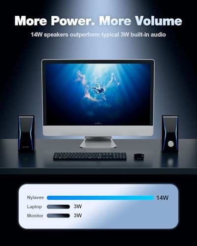 Computer Speakers for Desktop PC, 14W AC Powered PC Speakers with Bluetooth &