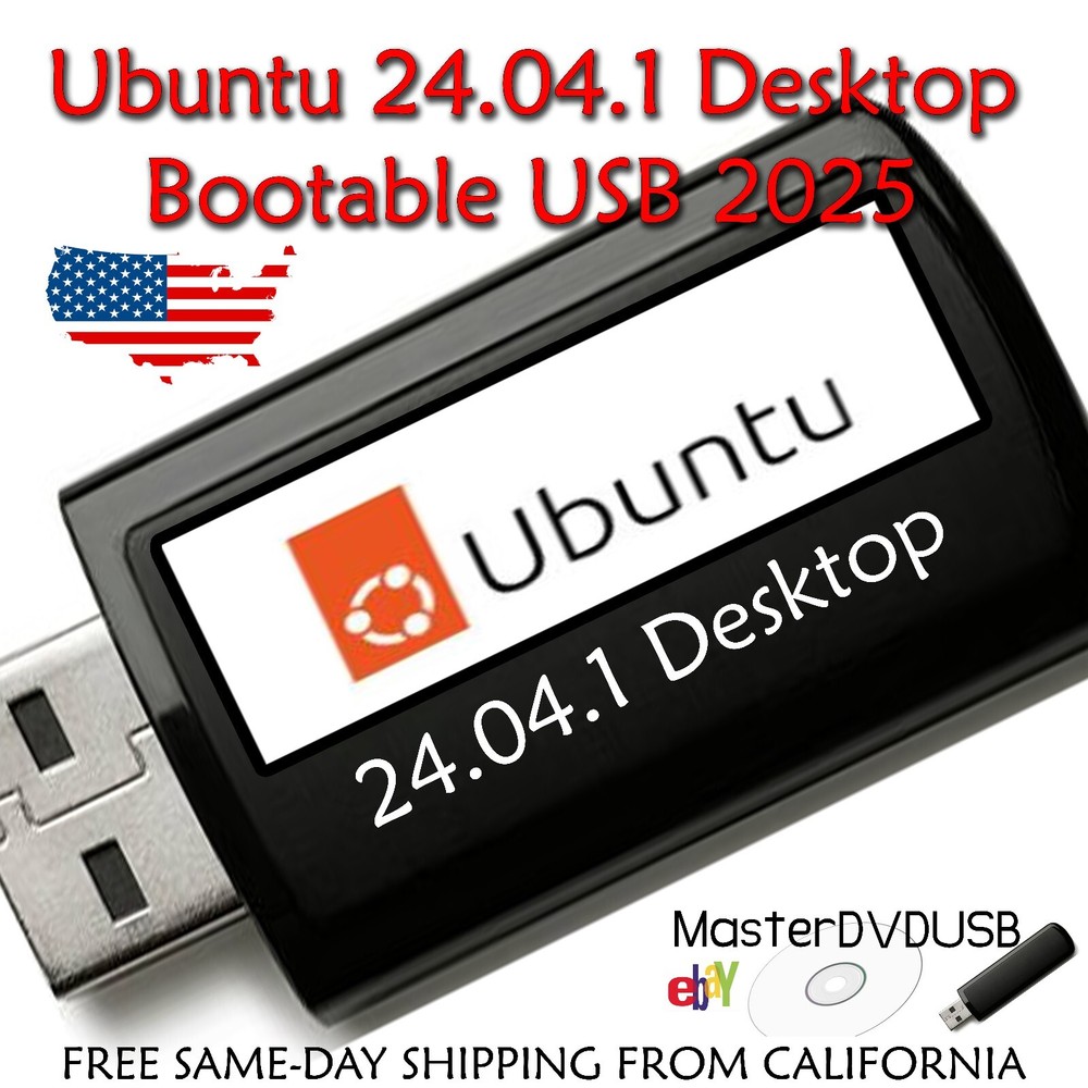 Ubuntu Linux 24.04.1 LTS 2025 - Bootable USB Flash Drive - 64-bit Secure OS