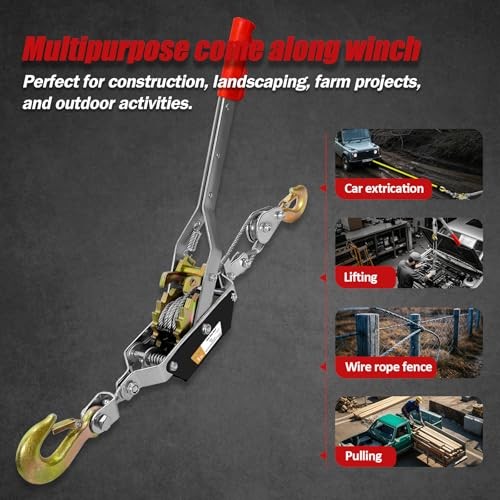 Come Along Winch Heavy Duty, 2T 2 Gears Come Along Pulling Tool, Cable Winch