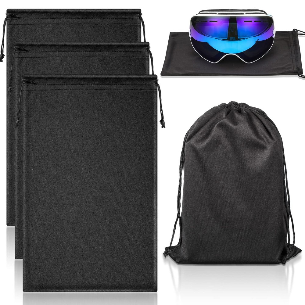 Konohan 3 Pcs Ski Goggle Bags Microfiber Drawstring Protection Large, Black