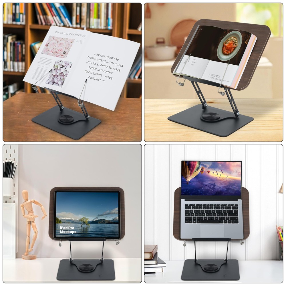 Book Stand Reading Multi-Angle Height Holder 360 Swivel Base Foldable Rack