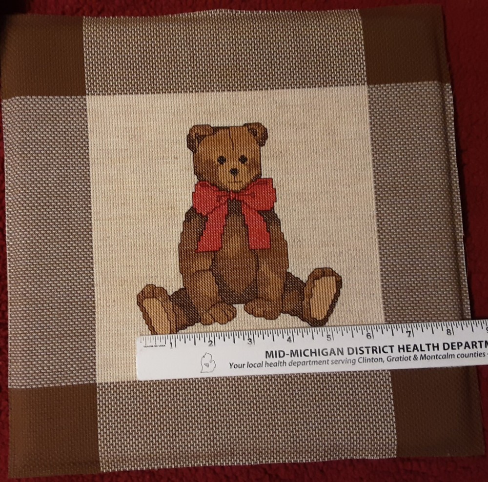 Finished Unframed Cross Stitch Teddy Bear