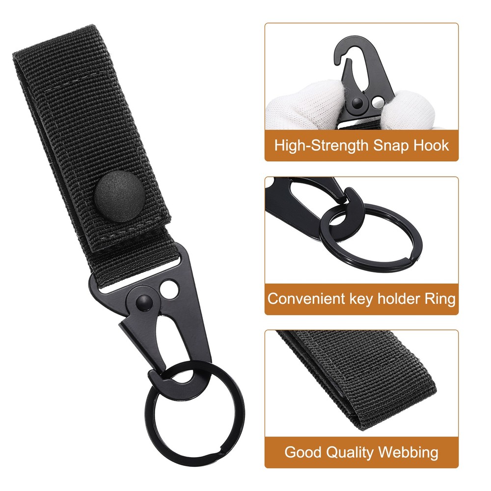Duty Belt Key Holder, 4Pcs - Nylon Strap with Snap D-Sharp Clip Key Ring (Black)