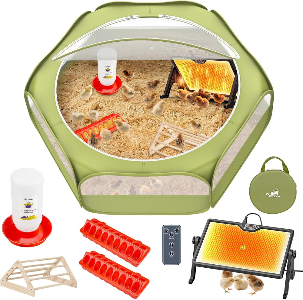 Pawaboo 6-In-1 Chicken Brooder Box for Chick Starter Kit, Includes Pet Cage Tent