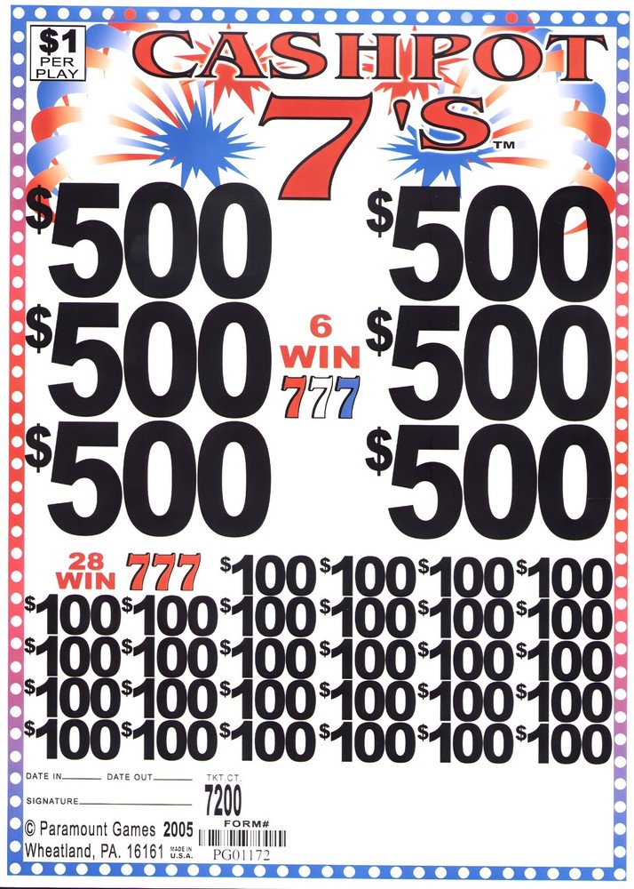 Pull Tab Tickets - Jar - Game - Cash Pot 7's - 7,200 ct