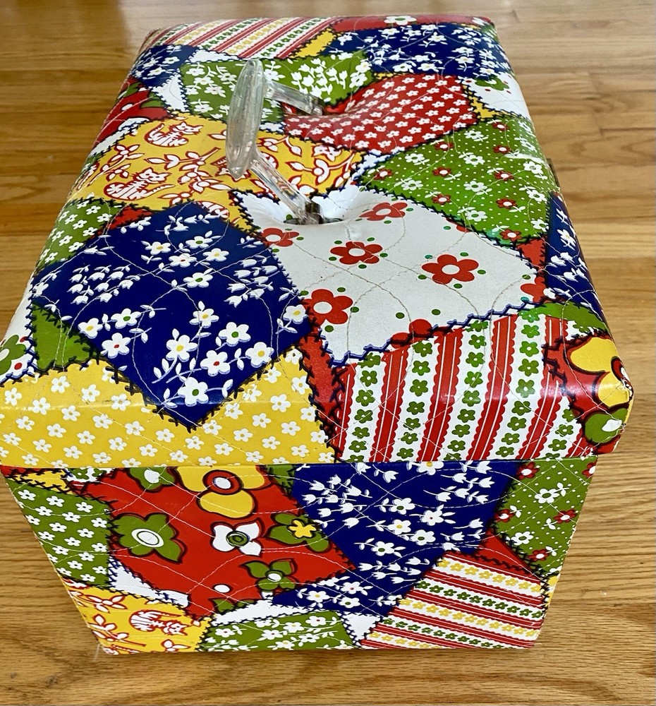 Mod 60s Vintage Vinyl Patchwork Sewing Box with Accessory Tray