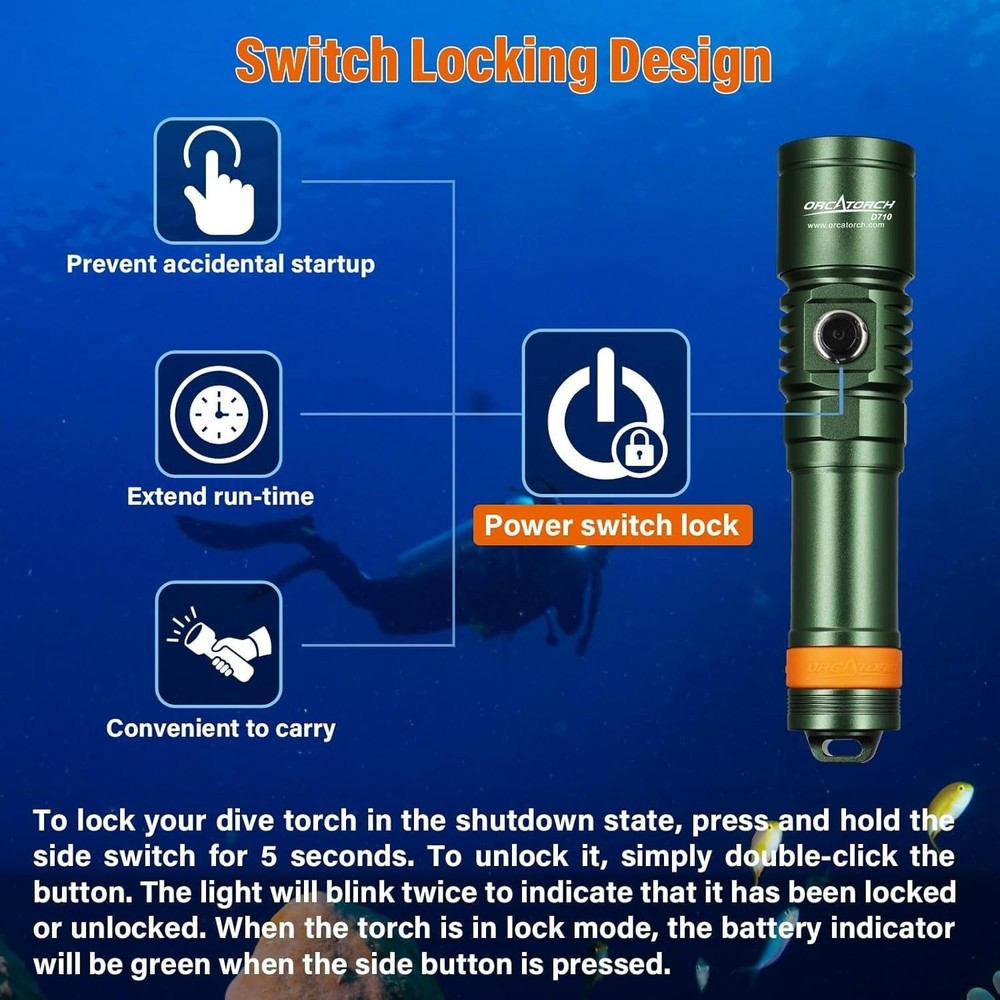 ORCATORCH D710 Scuba Diving Light,3000 Lumens Super Bright Underwater Flashlight