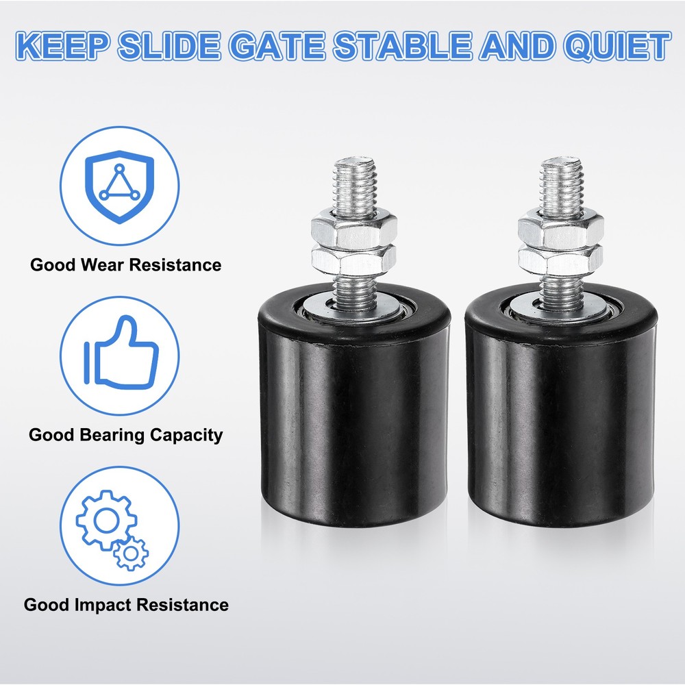 4Pcs Slide Gate Guide Roller 1.7" Nylon Sliding Gate Support Assembly Black