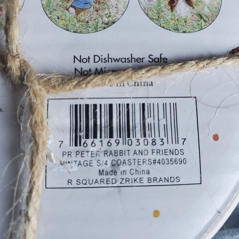NewPeter Rabbit Coaster 4pc Set Easter Bunny Ceramic & Cork Beatrix Potter