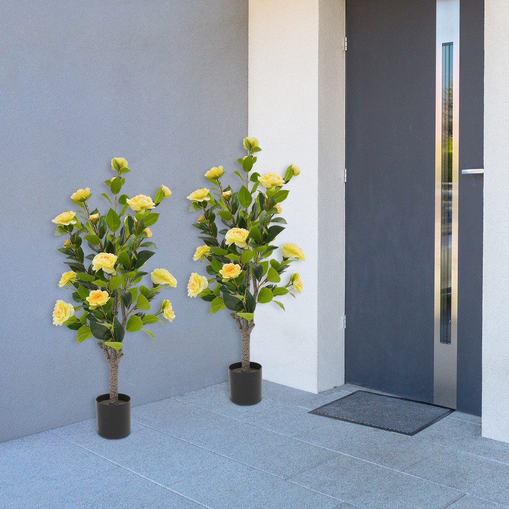 2 Pack Artificial Tea Rose Tree for Modern Home, Simulated Tea Rose Tree