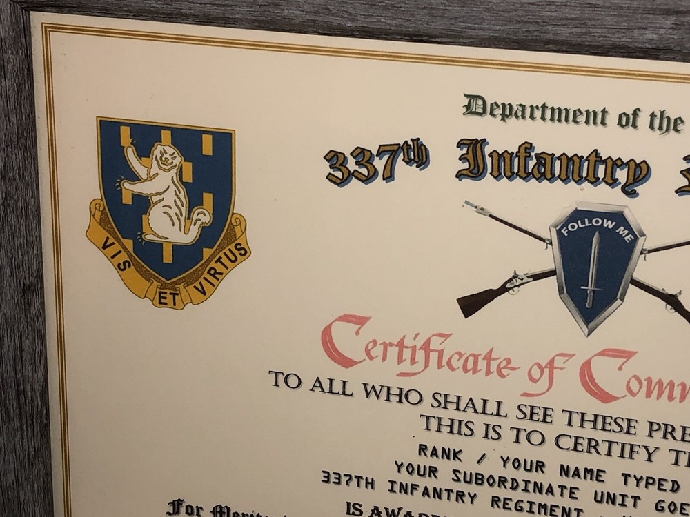 337TH INFANTRY REGIMENT / COMMEMORATIVE - CERTIFICATE OF COMMENDATION