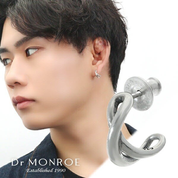 Dr MONROE Wave Cross Half Hoop Earring Single 925 Silver