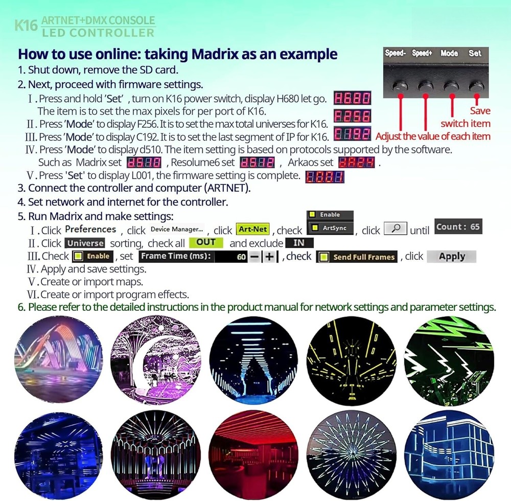 K16 Artnet Programmable Pixel LED Controller for DMX512 WS2811 RGB LED Strip