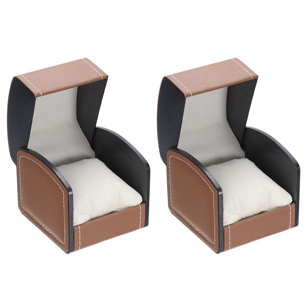 2pcs Single Watch Case, PU Leather Watch Storage Box, Brown, Arc-Shaped