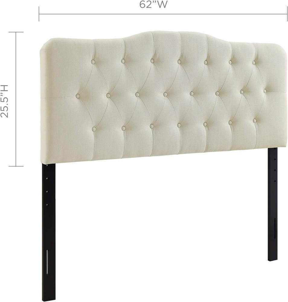 Ivory Tufted Linen Queen Headboard - Elegant Upholstered Design