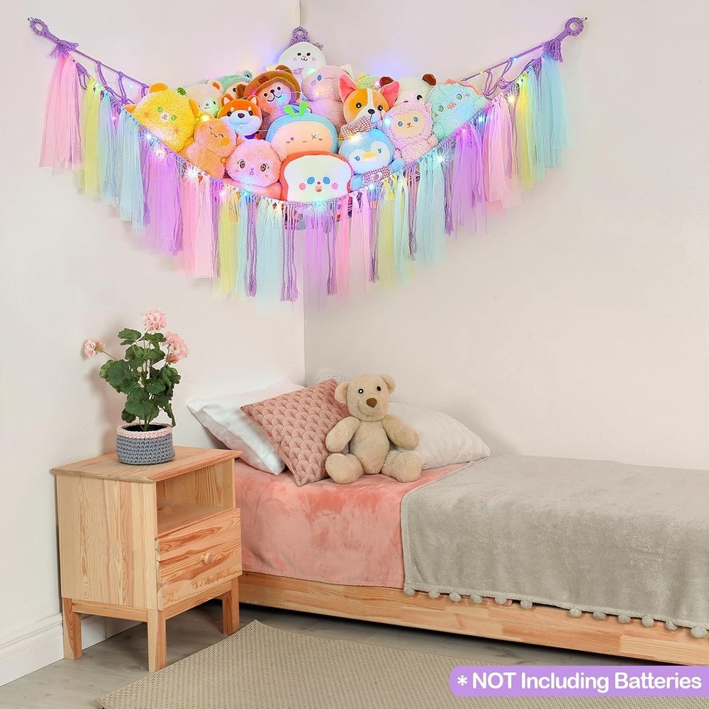 Multi-Color Toy Hammock with LED Night Light - Space-Saving Storage Solution