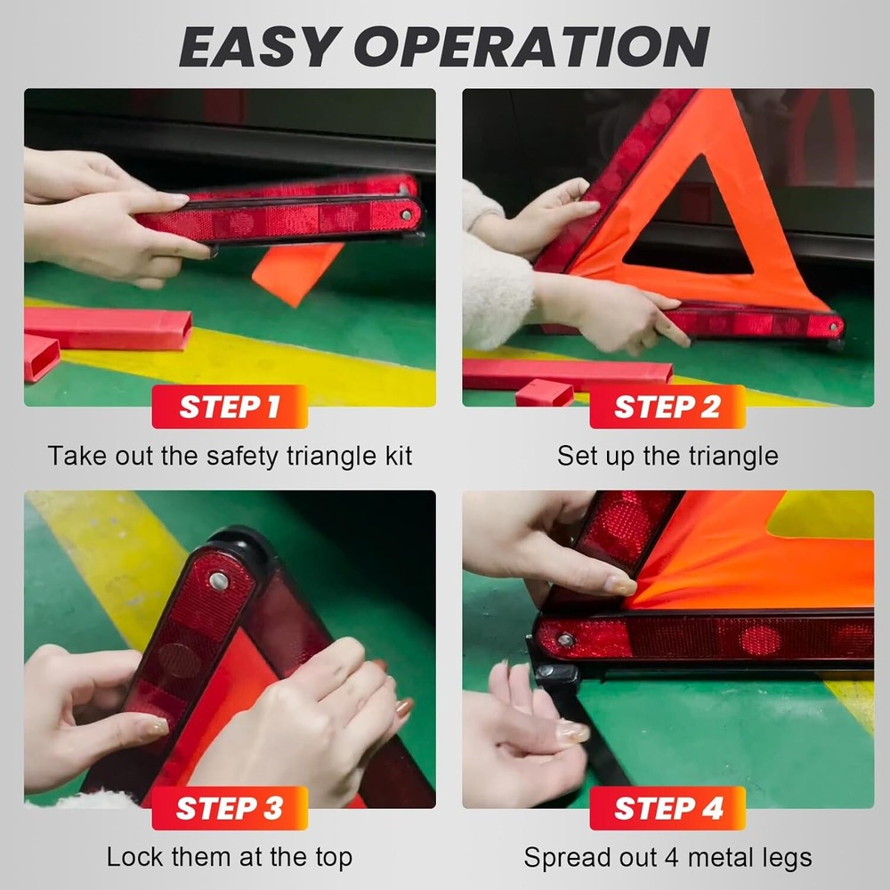 3PCS Car Emergency Warning Triangle DOT Approved Reflective Safety Roadside Kit