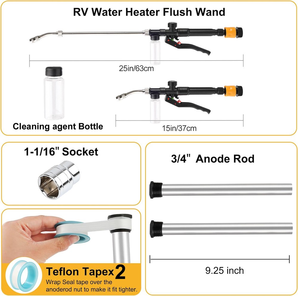 RV Water Heater Magnesium Anode Rod Flush Wand Rinser 9.25" For Suburban 232767