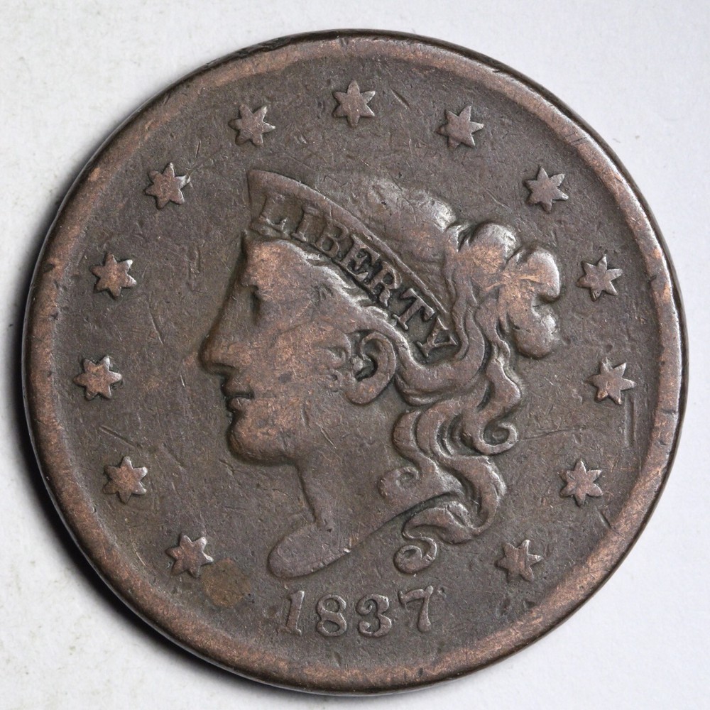 1837 Coronet Head Large Cent CHOICE FINE+ E169 ANL