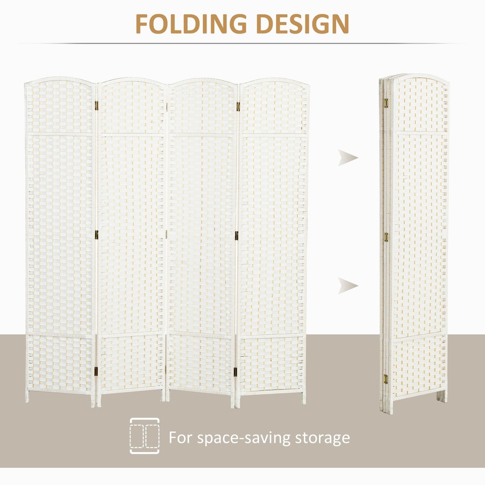 4 Panel Folding Privacy Screen, Freestanding Wall Partition for Home, White