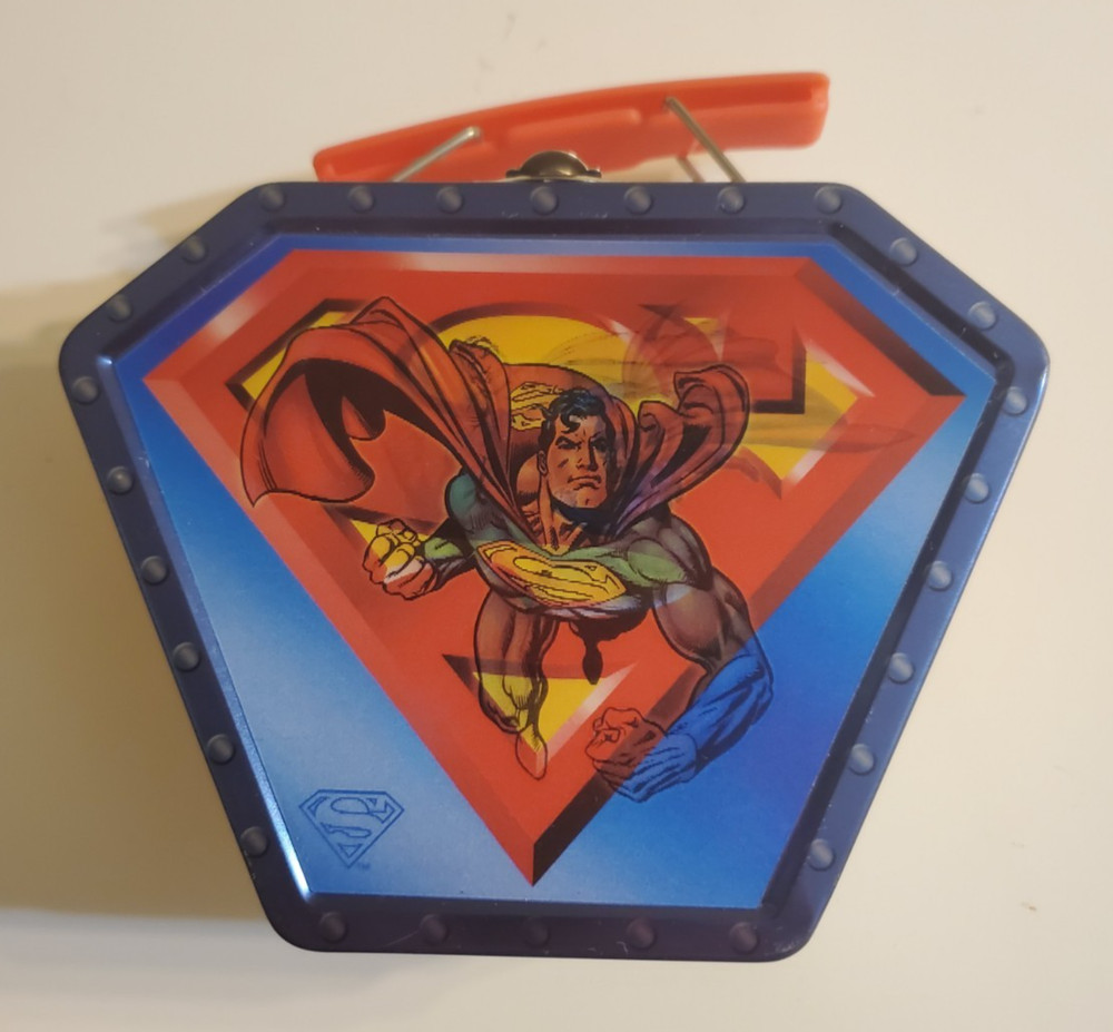 Superman Tin Carry Case with Handle. Lenticular Front Display. Mini Metal Box