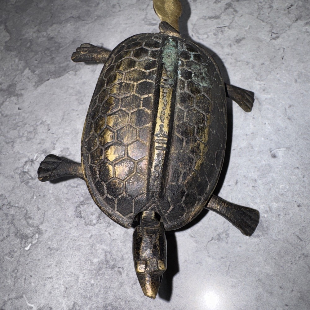 Antique Turtle Figural Padlock Working Brass Lock w Key Puzzle Lock