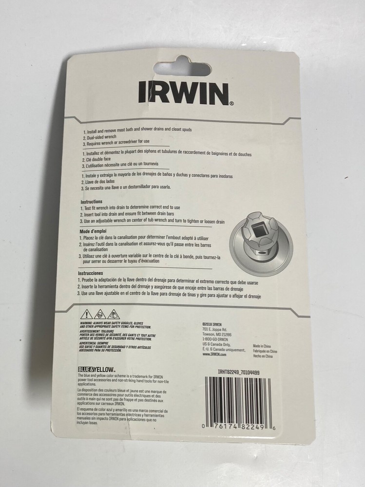 IRHT82249 IRWIN TUB DRAIN WRENCH