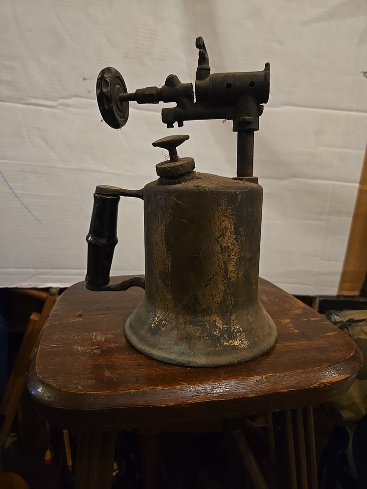 Vintage Blow Torch With Wooden Handle