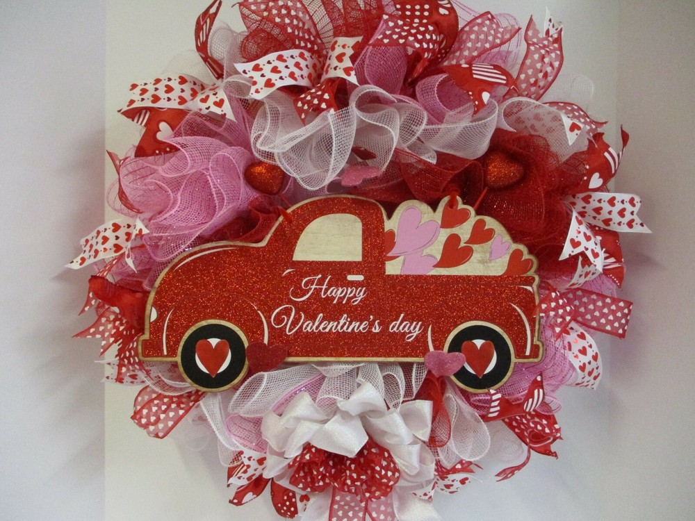 Handmade Valentine Deco Mesh Wreath, WAS $60 NOW $50
