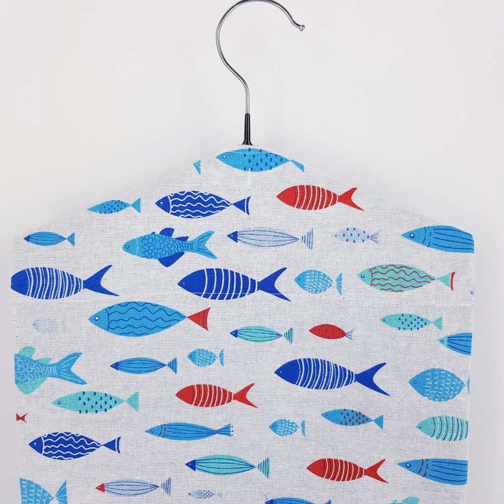 Peg Bag Handmade White Blue Fish Print Lined Laundry Clothes Peg Holder