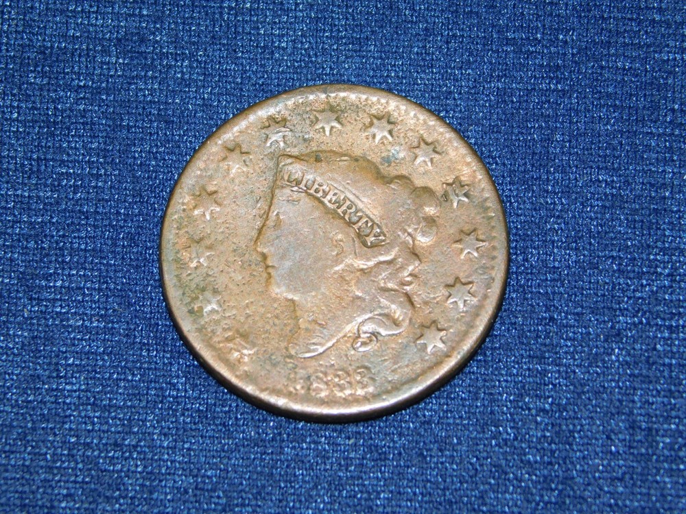 VINTAGE 1833 US LARGE CENT COIN CLEANED & CORROSION