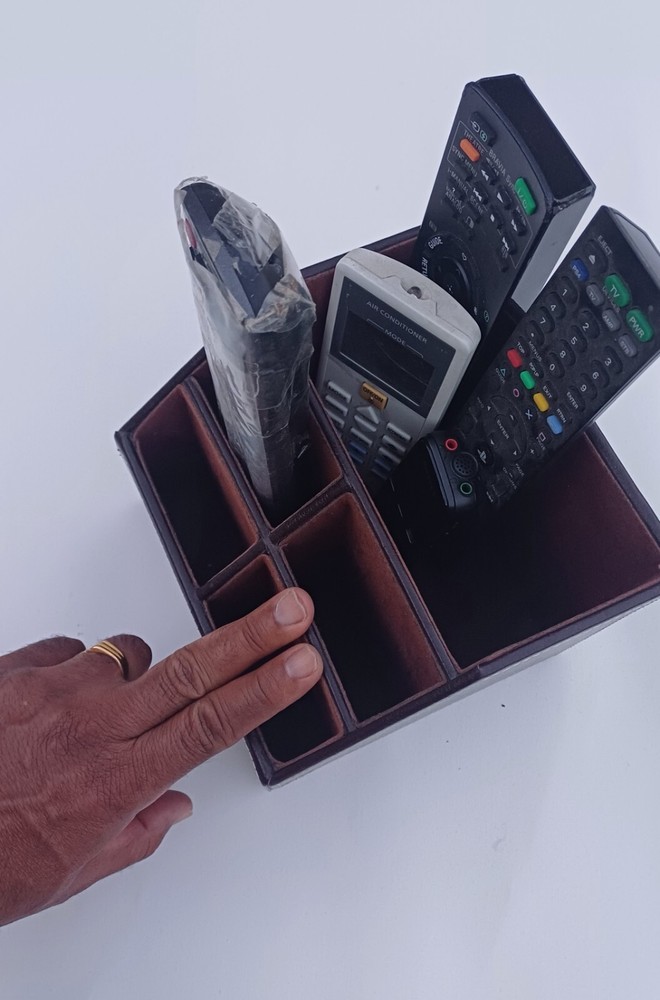 Used PU Leather Control Holder TV Remote Table Organizer Storage Box Strong