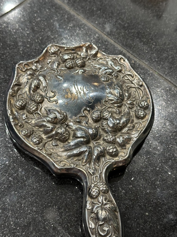Antique Hand Mirror Vanity Acorn Pinecone