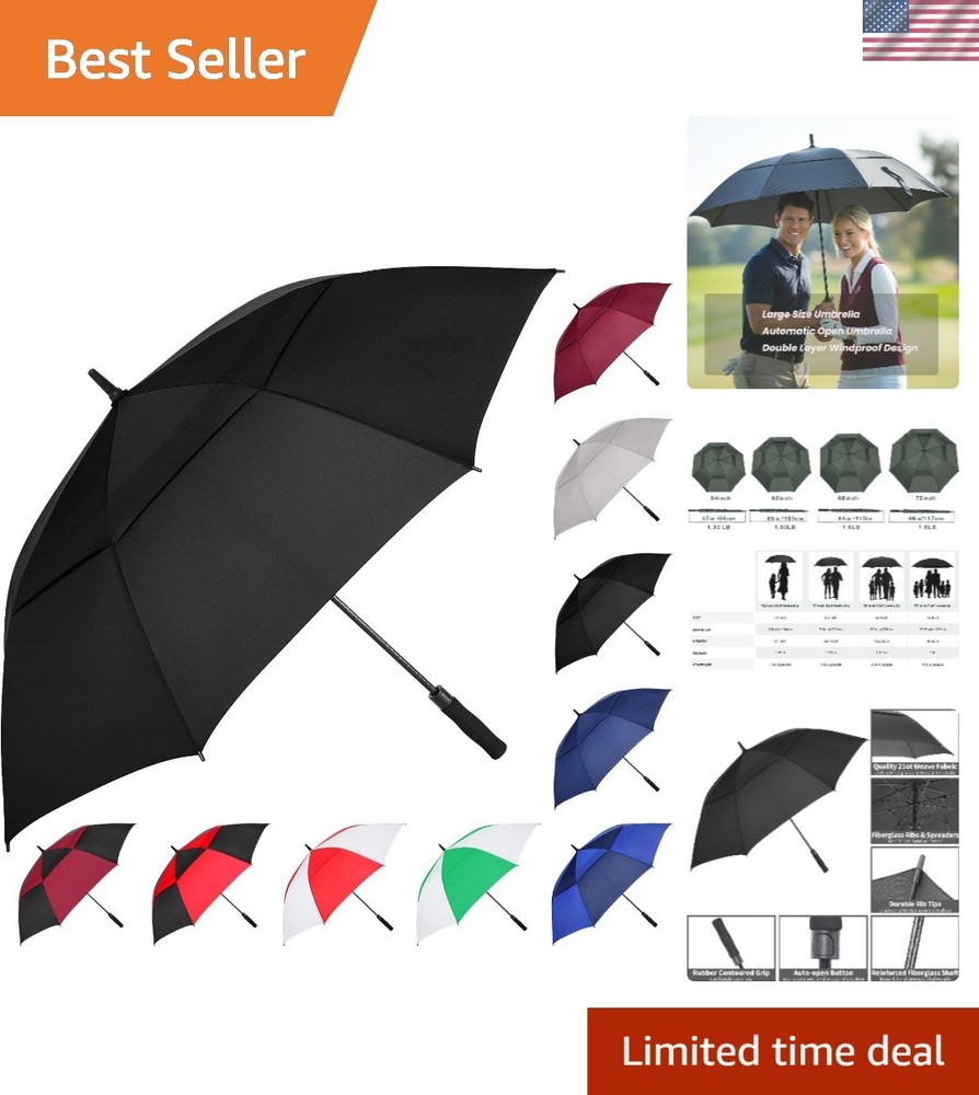 Extra Large Automatic Golf Umbrella, 62-72 In, Windproof & Waterproof Protection