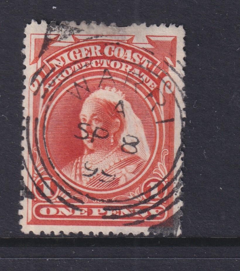 NIGER COAST PROTECTORATE, 1897 Crown CA 1d. Vermilion, WARRI squared circle.