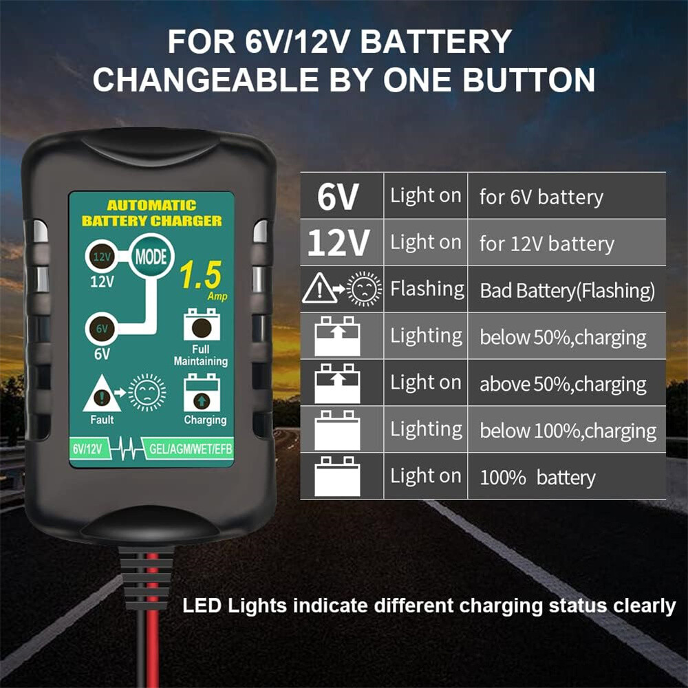 Automatic Battery Charger Maintainer Motorcycle Trickle Float For Tender 6V 12V