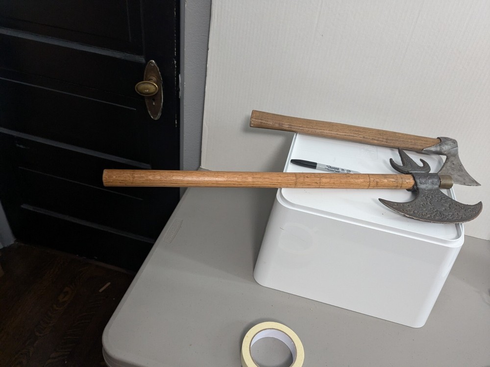 vintage decorative battle axe and tomahawk