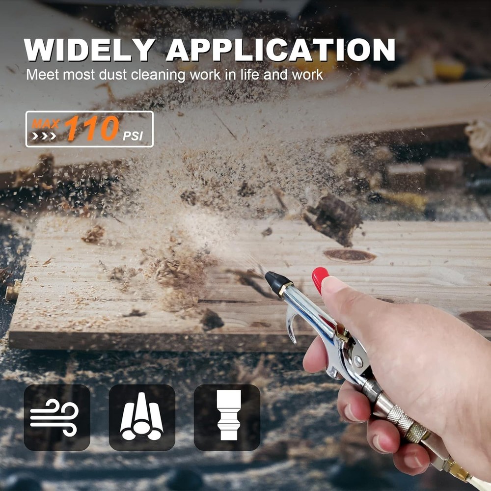 Versatile Air Compressor Blow Gun with Rubber Nozzle & Quick Connect Features
