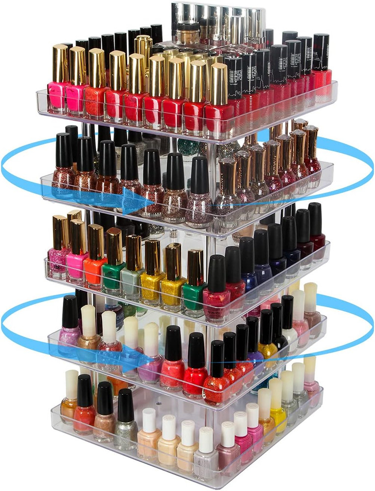 JACKCUBE DESIGN 5 Tier Clear Nail Polish 360 Rotating Display Rack Organizer Sta