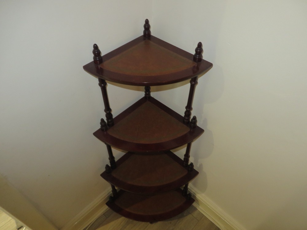 ANTIQUE CORNER UNIT WITH LEATHER SHELFS