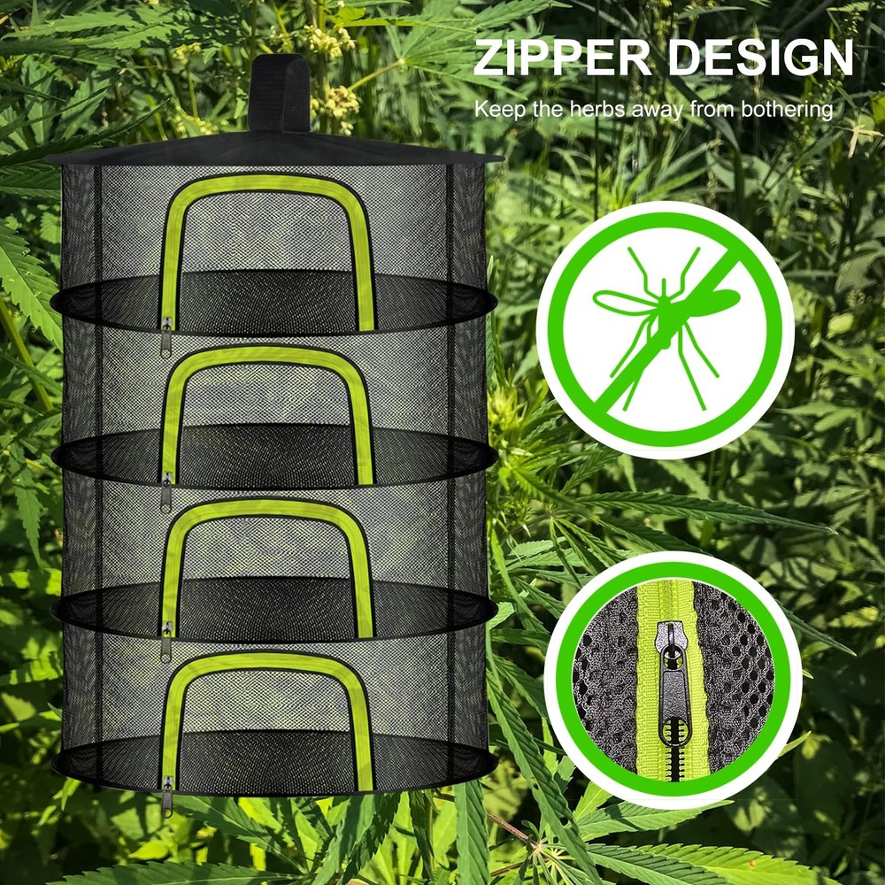 4 Layer Herb Drying Rack, Hanging Mesh Net, Foldable Plant Drying Rack With U...