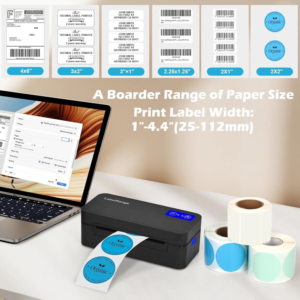 Bluetooth Thermal Label Printer LabelRange RD560 for Mac,Windows,Iphone,Android