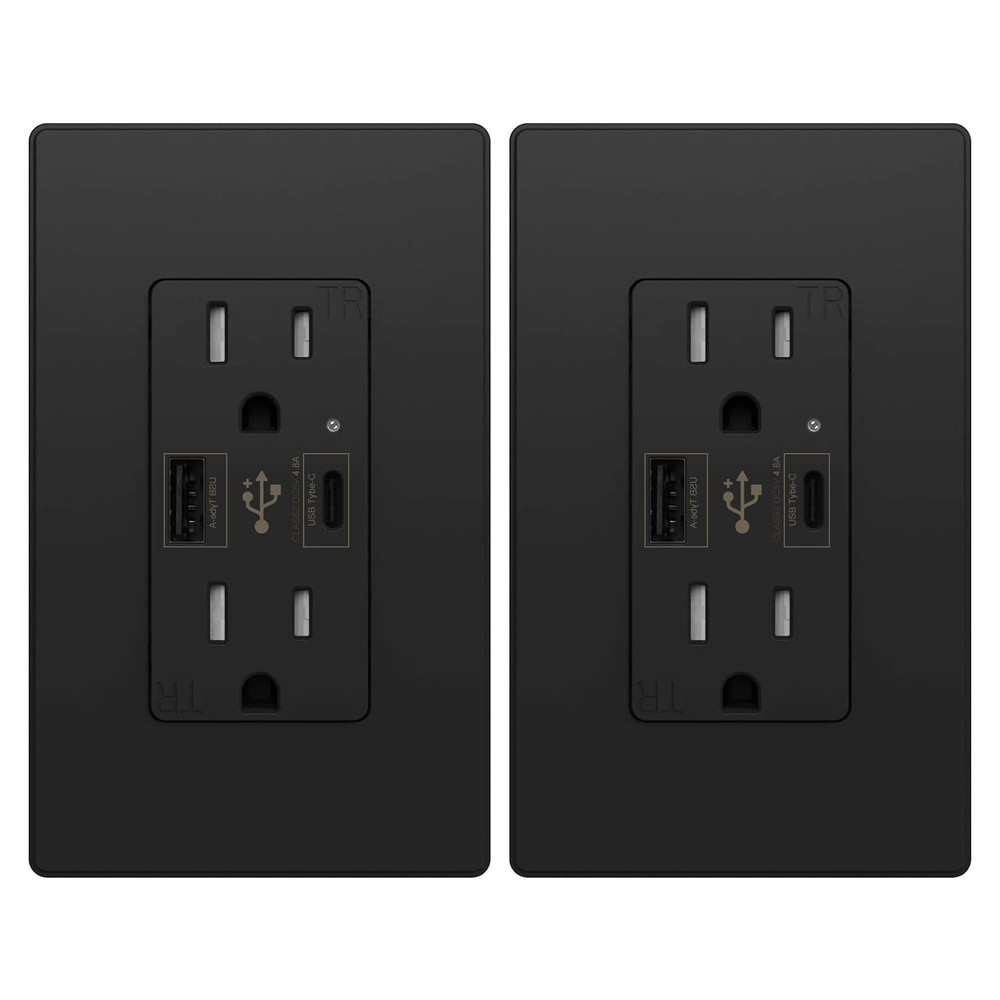 4.8A USB Type C&A Wall Outlet Duplex Receptacle 15 Amp, Tamper Resistant, 2pack
