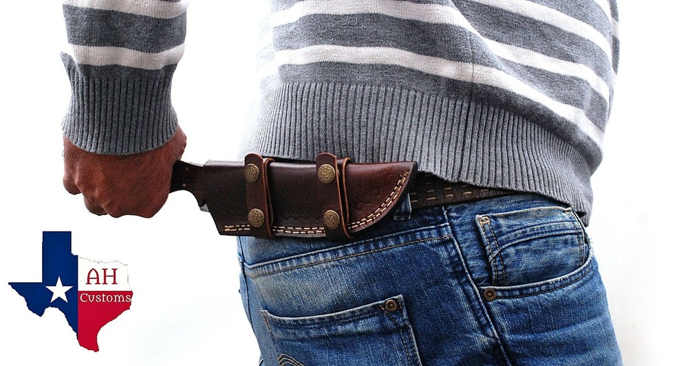 CUSTOM HAND MADE PURE LEATHER SHEATH FOR FIXED BLADE KNIFE AH 6