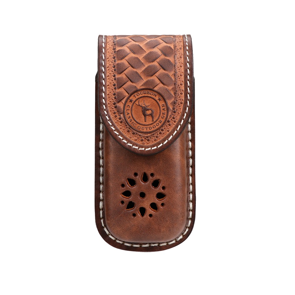 TOURBON Leather Multitool Belt Holster Folding Knife Horizontal/Vertical Sheath